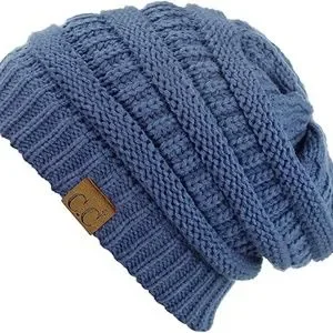 C.C Trendy Chunky Cable Knit Beanie | Stretch Soft Acrylic Skully, Denim Blue, One Size